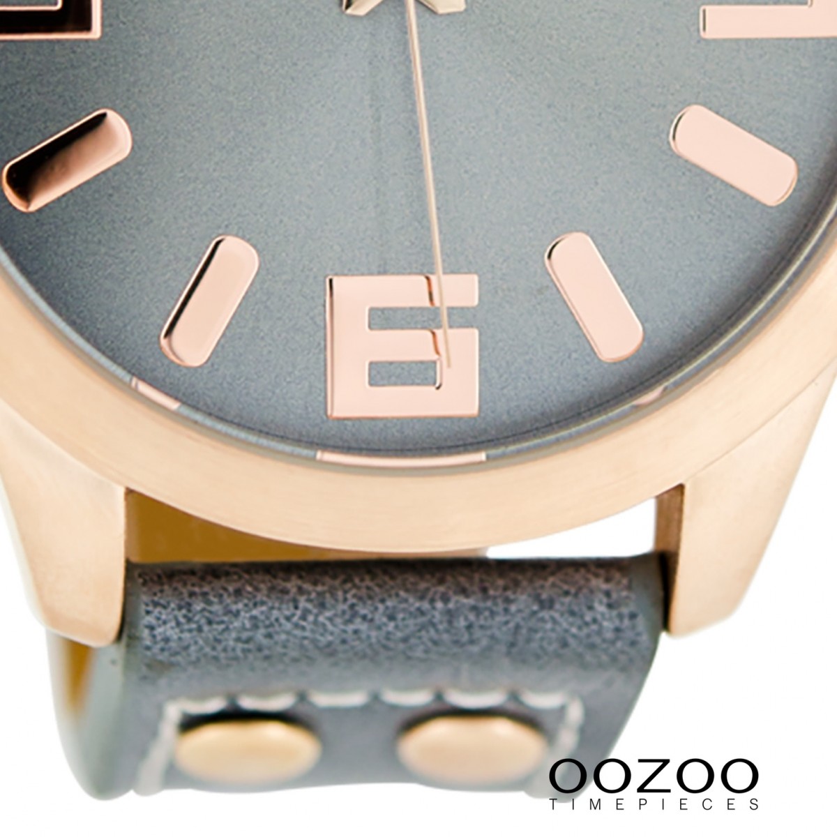 Leder-Armband UOC1154 46mm, mit Damenuhr OOZOO blaugrau/rosegold Uhr