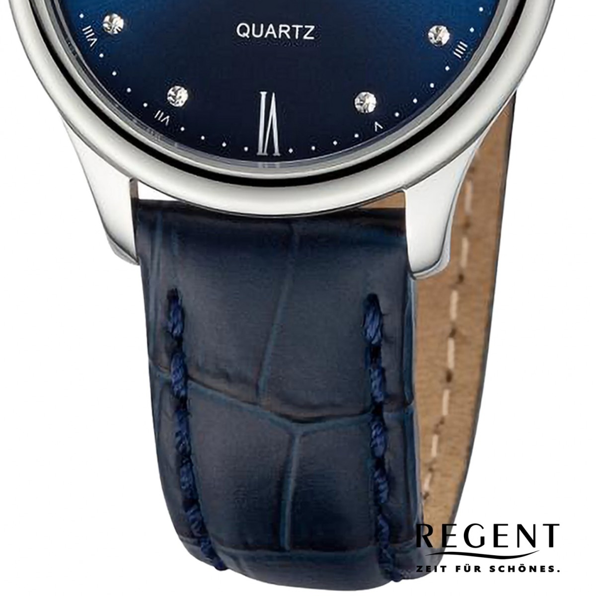 Regent Damen Armbanduhr blau Lederarmband UR2114082 Analog