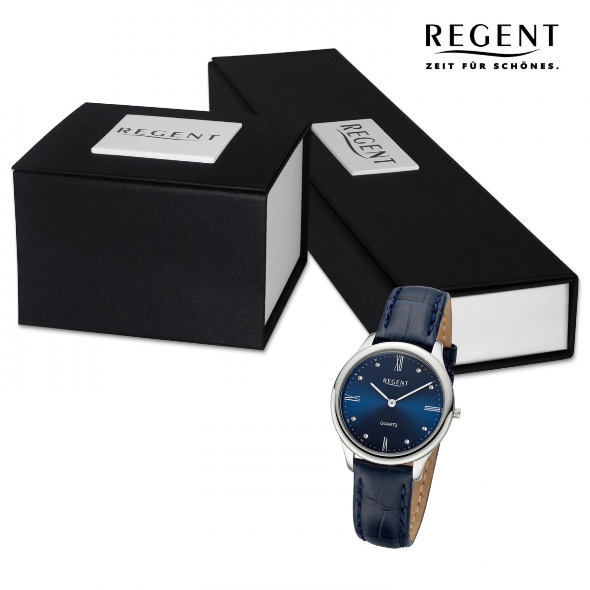 Regent Damen Armbanduhr Analog UR2114082 Lederarmband blau