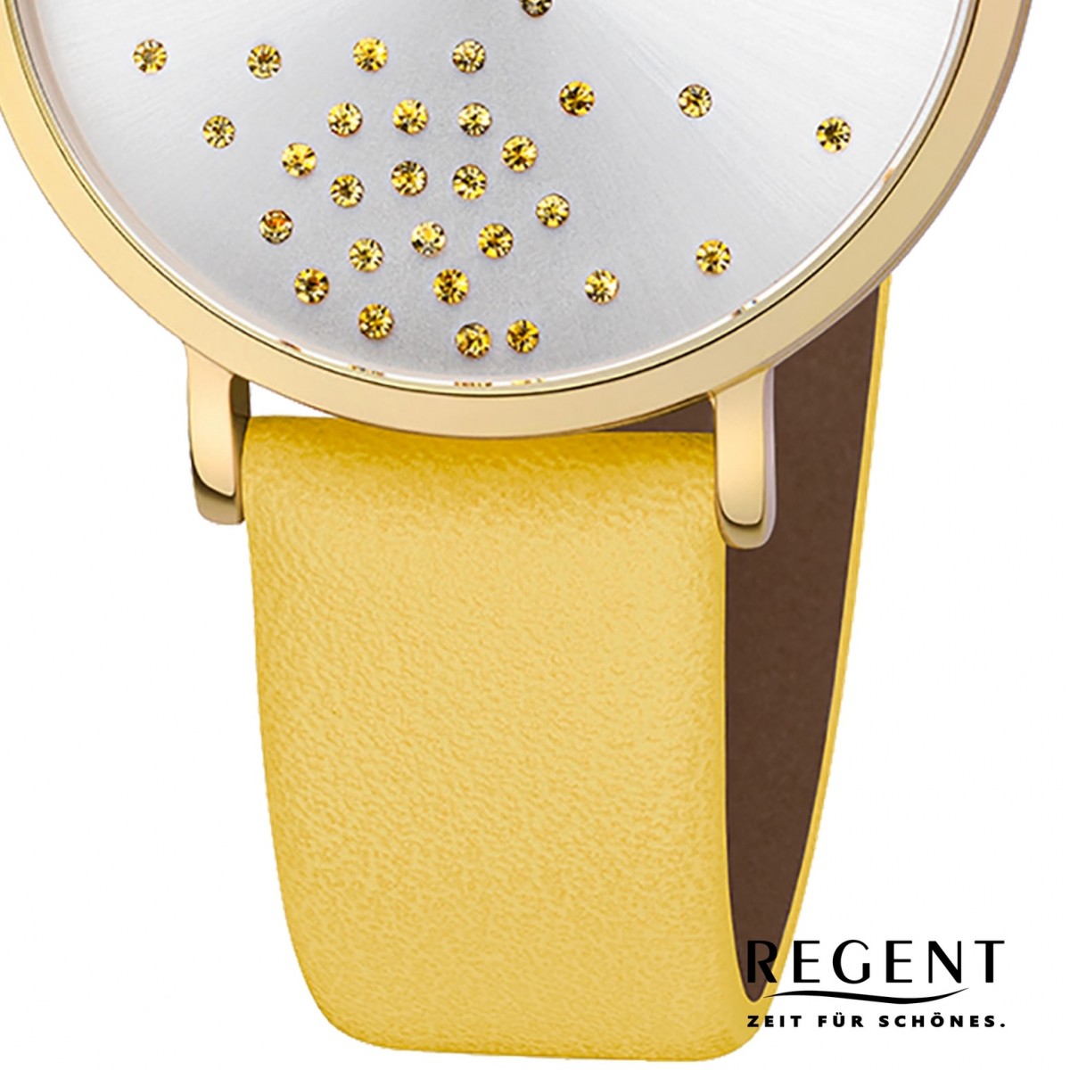 Regent Damen Armbanduhr Analog BA-600 gelb Quarz-Uhr Leder URBA600