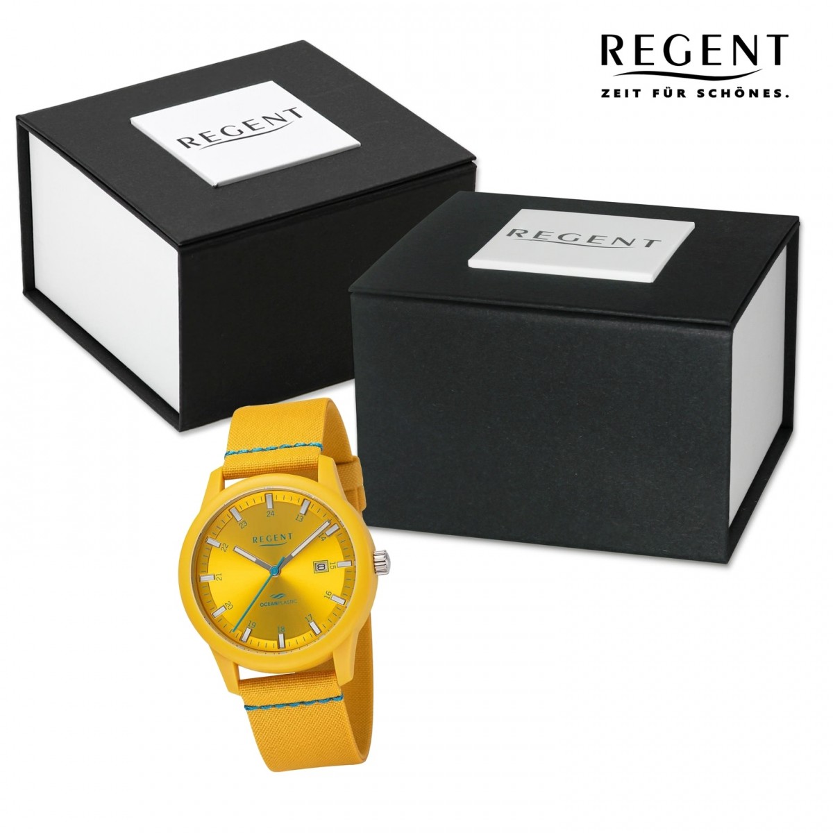Armbanduhr gelb Nylonarmband Herren Analog Regent URBA735 hellblau