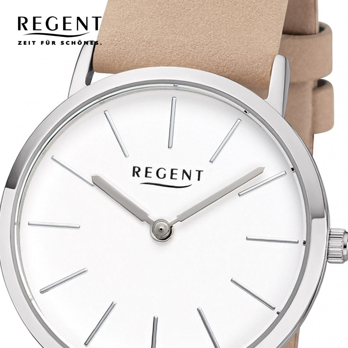 Regent Damen Quarz-Uhr URF1219 F-1219 beige Analog Armbanduhr Leder