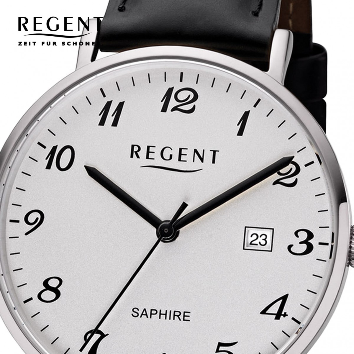 Regent Herren Armbanduhr Analog F-1229 Quarz-Uhr schwarz Leder URF1229
