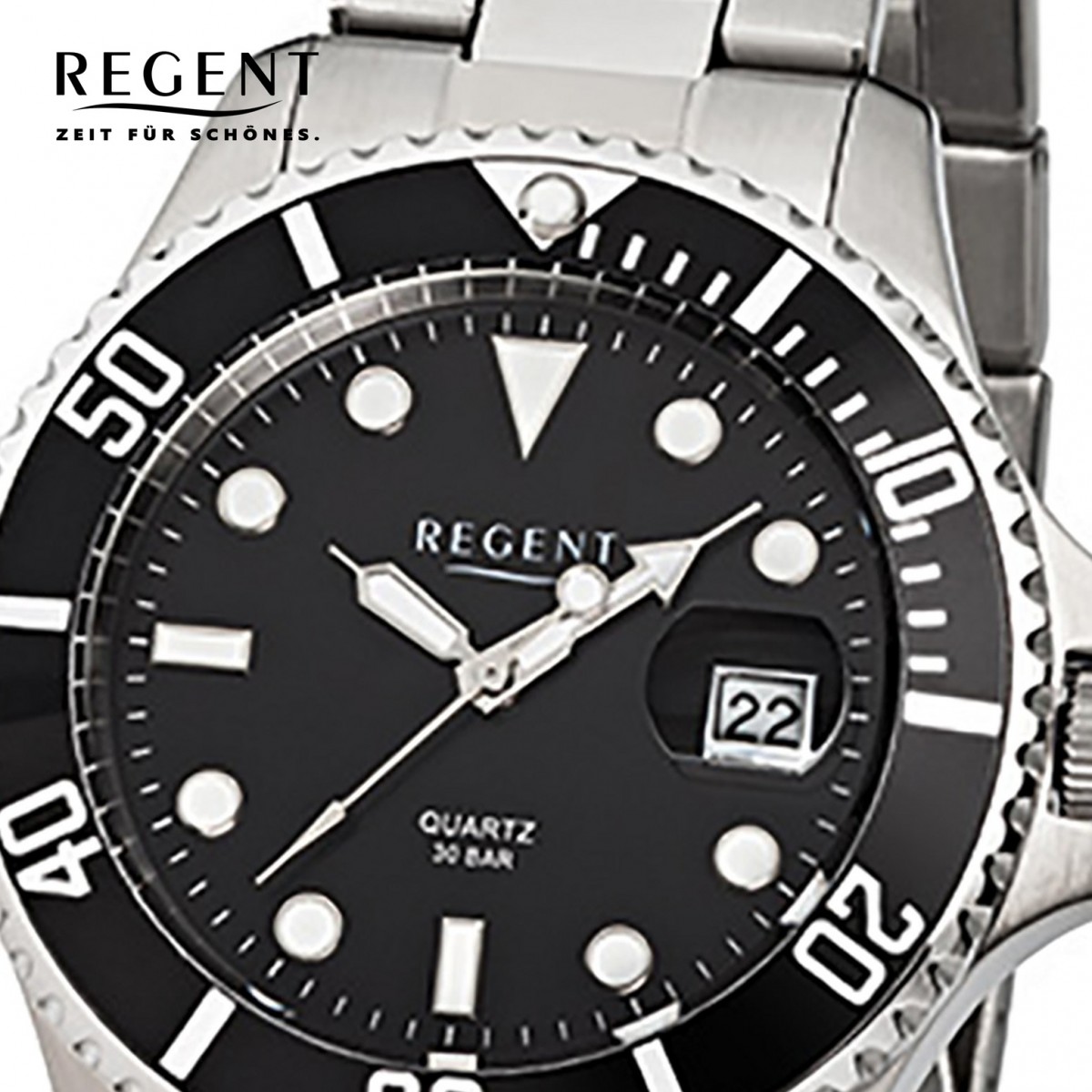 Regent Herren-Armbanduhr F-371 Quarz-Uhr Stahl-Armband URF371 silber