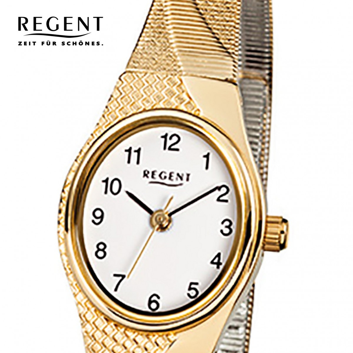 Quarz-Uhr Regent Stahl-Armband URF622 gold F-622 Damen-Armbanduhr