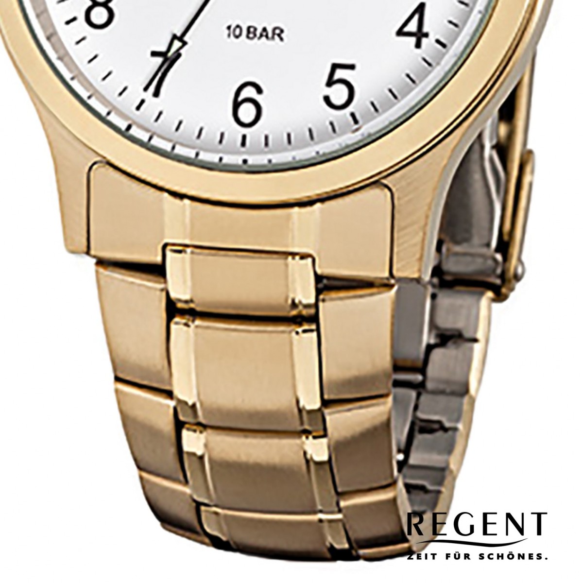Regent Herren-Armbanduhr F-776 Quarz-Uhr Stahl-Armband URF776 gold