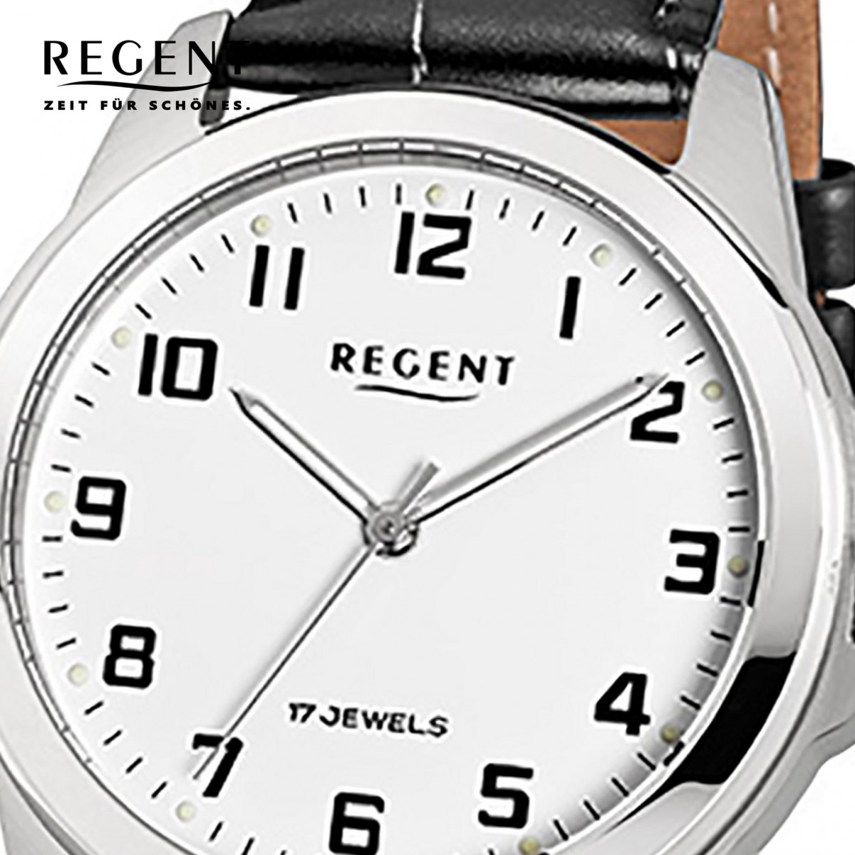 Regent Herren-Uhr mechanisch Leuchtzeiger schwarz Leder URF819 Uhr Handaufzug