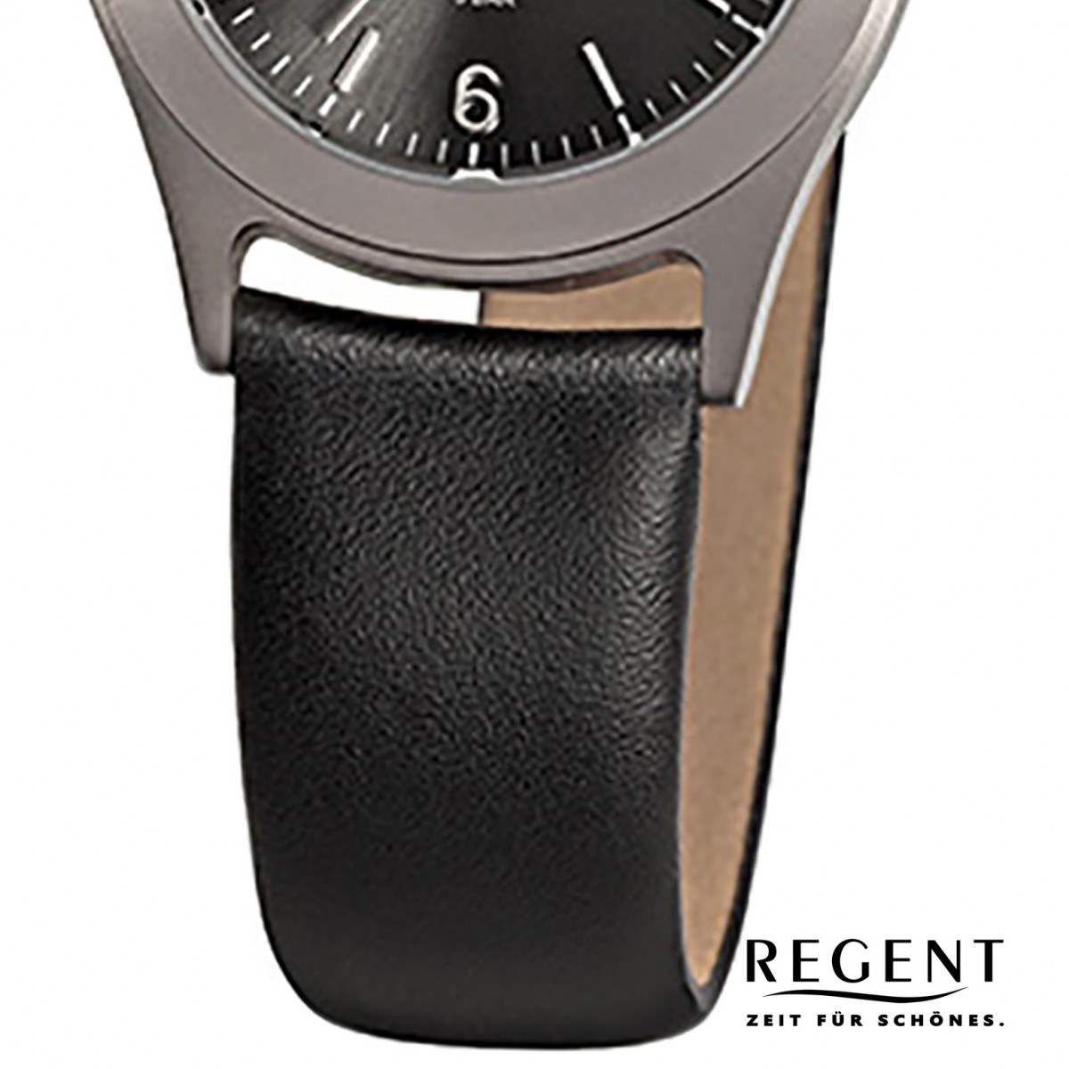 Regent Titan URF872 Damen-Armbanduhr schwarz Leder Titan-Uhr Quarzwerk
