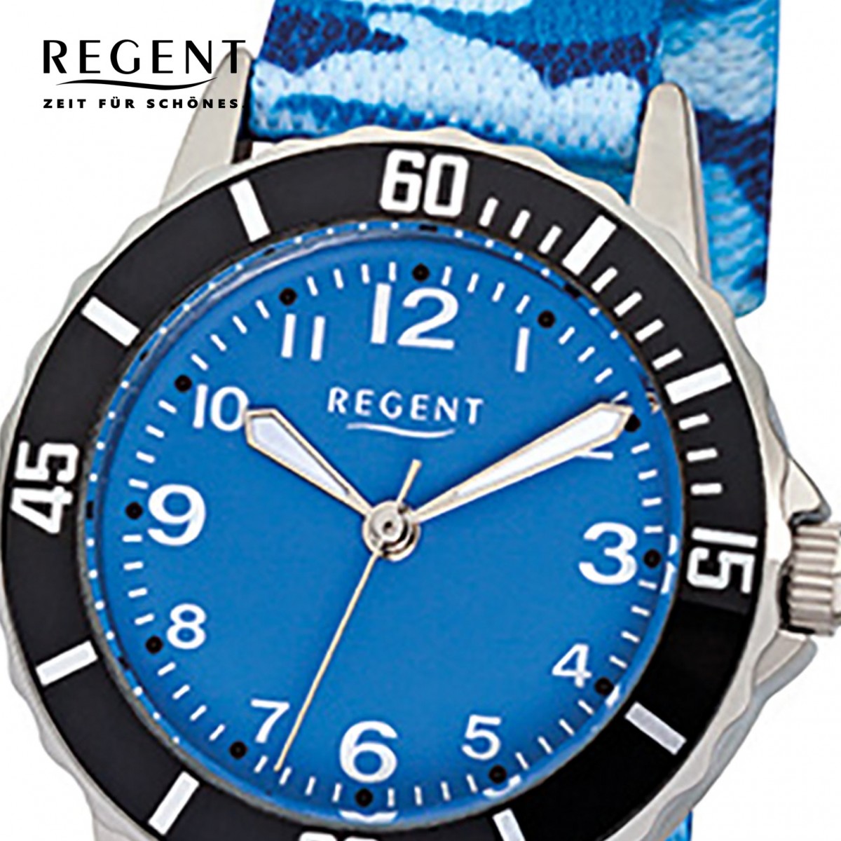 F-940 Textil, Quarz-Uhr Kinder-Armbanduhr Stoff-Armband blau URF940 Regent