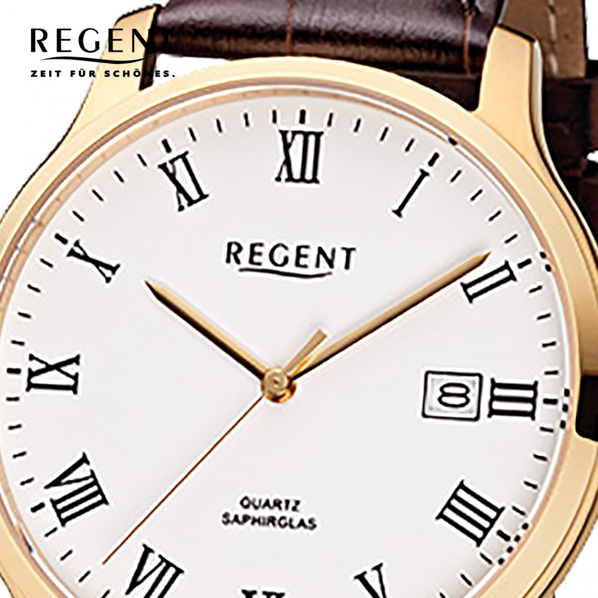 Quarz-Uhr braun URF961 Leder-Armband Regent F-961 Herren-Armbanduhr