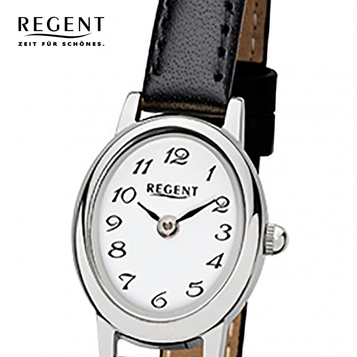 Regent Damen-Armbanduhr F-976 Quarz-Uhr Mini Leder-Armband URF976 schwarz