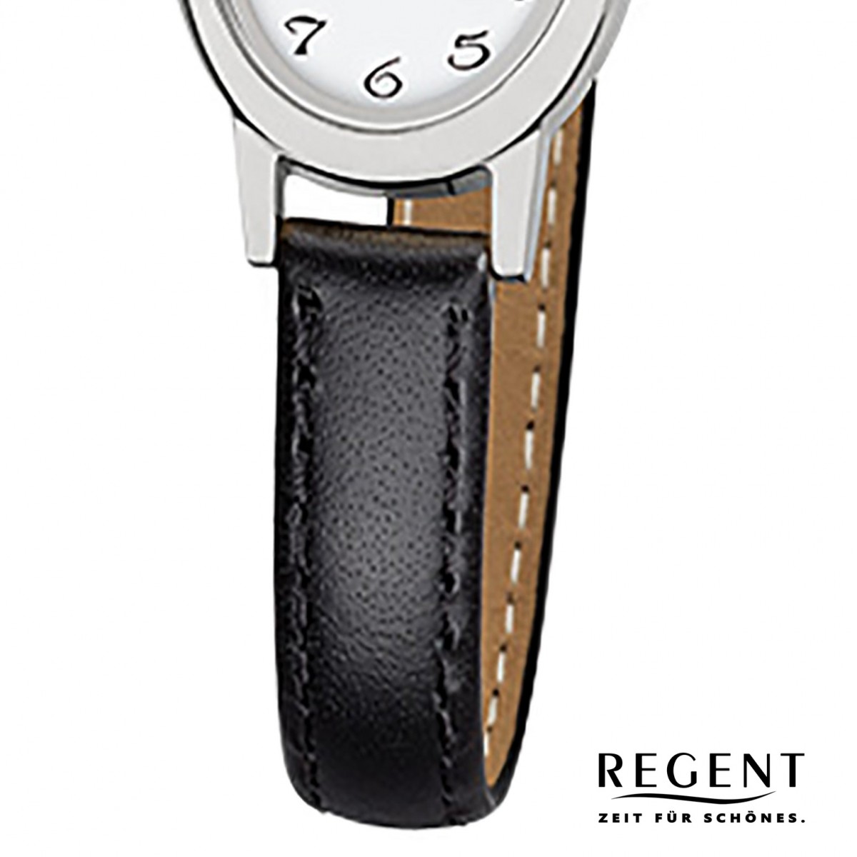 Regent Damen-Armbanduhr F-976 Mini Leder-Armband URF976 Quarz-Uhr schwarz