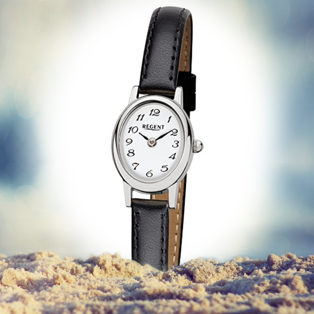 Regent Damen-Armbanduhr F-976 Quarz-Uhr Mini schwarz Leder-Armband URF976