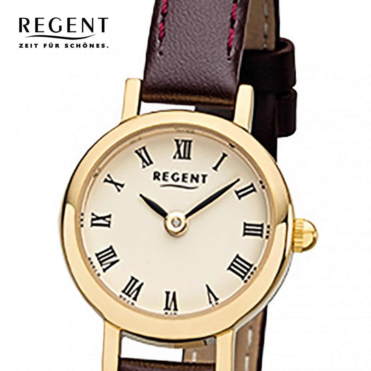 Regent Damen-Armbanduhr F-978 Quarz-Uhr braun Mini Leder-Armband URF978