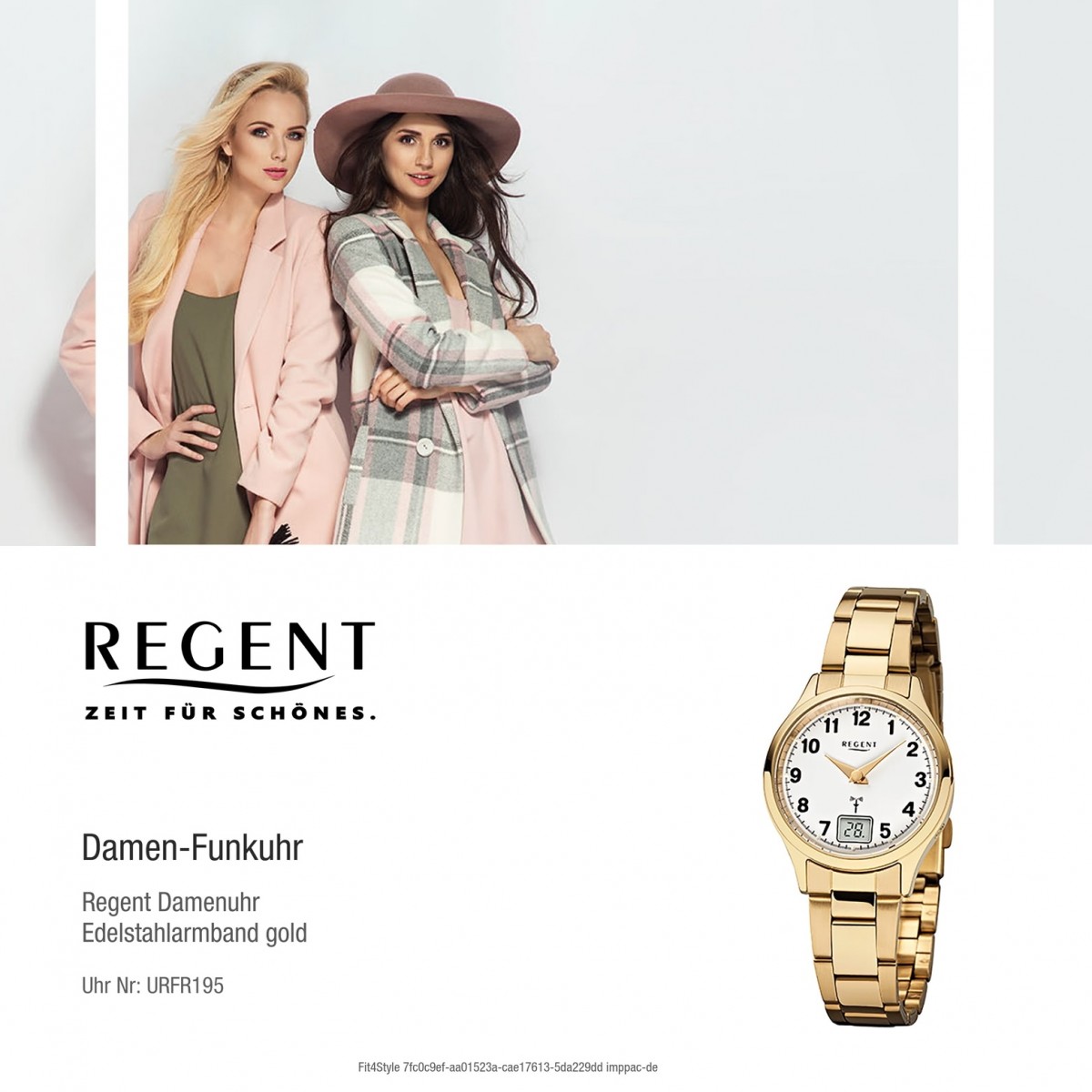 Regent Damen-Armbanduhr 32-FR-195 Funkuhr Edelstahl-Armband URFR195 gold