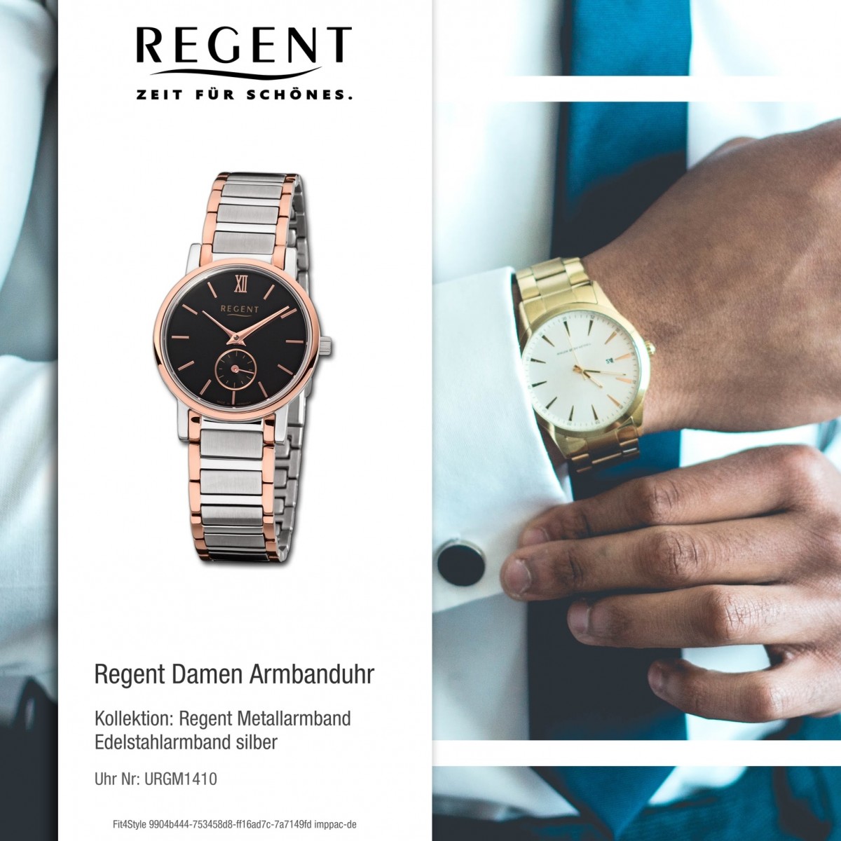 Quarz-Uhr Regent silber Edelstahl-Armband URGM1410 Damen-Armbanduhr rosegold Uhr