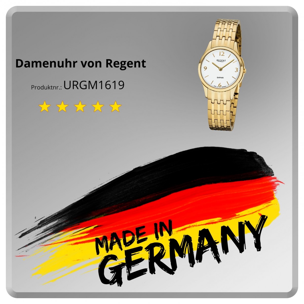 Damen Quarz-Uhr Armbanduhr URGM1619 Metall Analog gold GM-1619 Regent