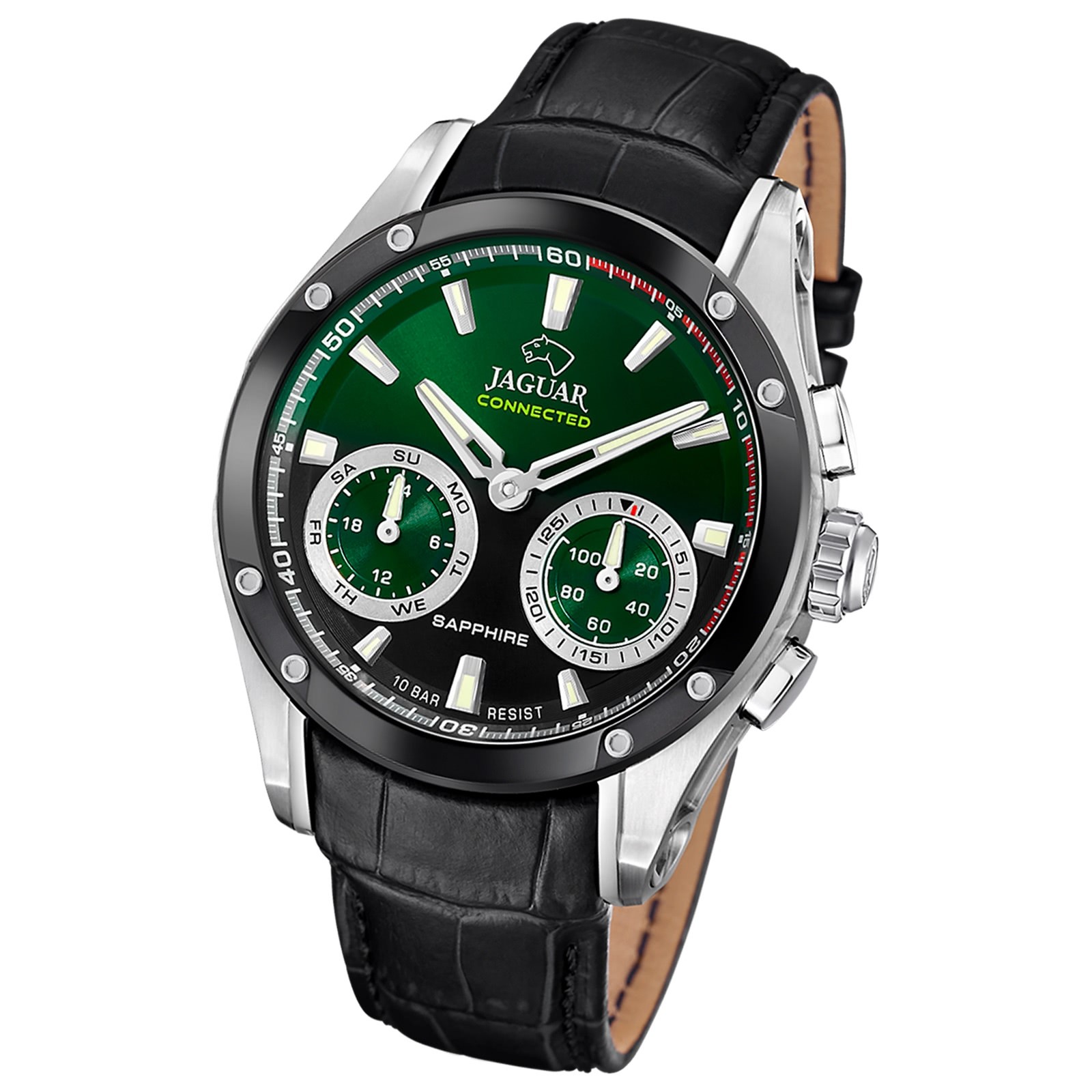 Jaguar Herrenuhr Leder schwarz Jaguar Connected Armbanduhr UJ958/2