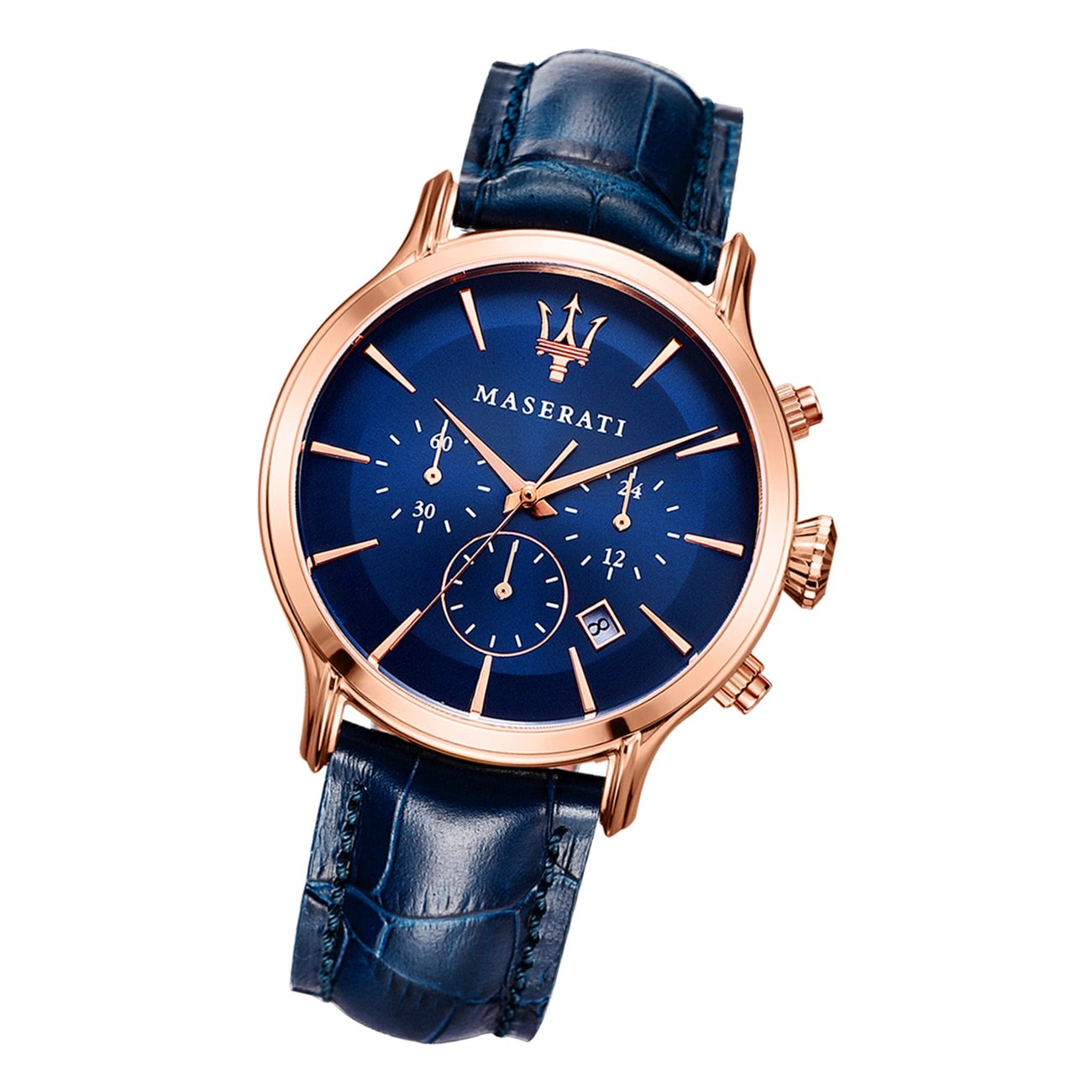 Maserati Herren Armbanduhr Epoca Chrono blau Leder UMAR8871618007