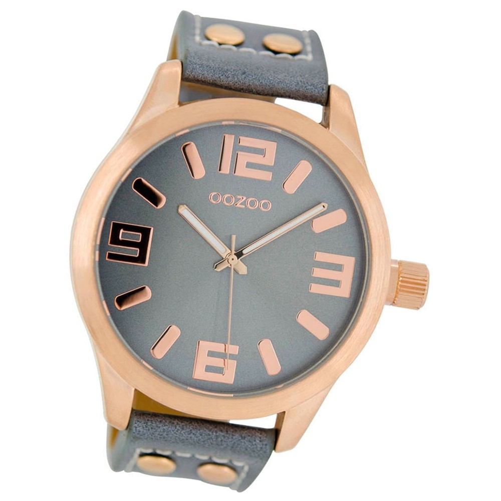 blaugrau/rosegold Leder-Armband 46mm, mit Uhr UOC1154 Damenuhr OOZOO