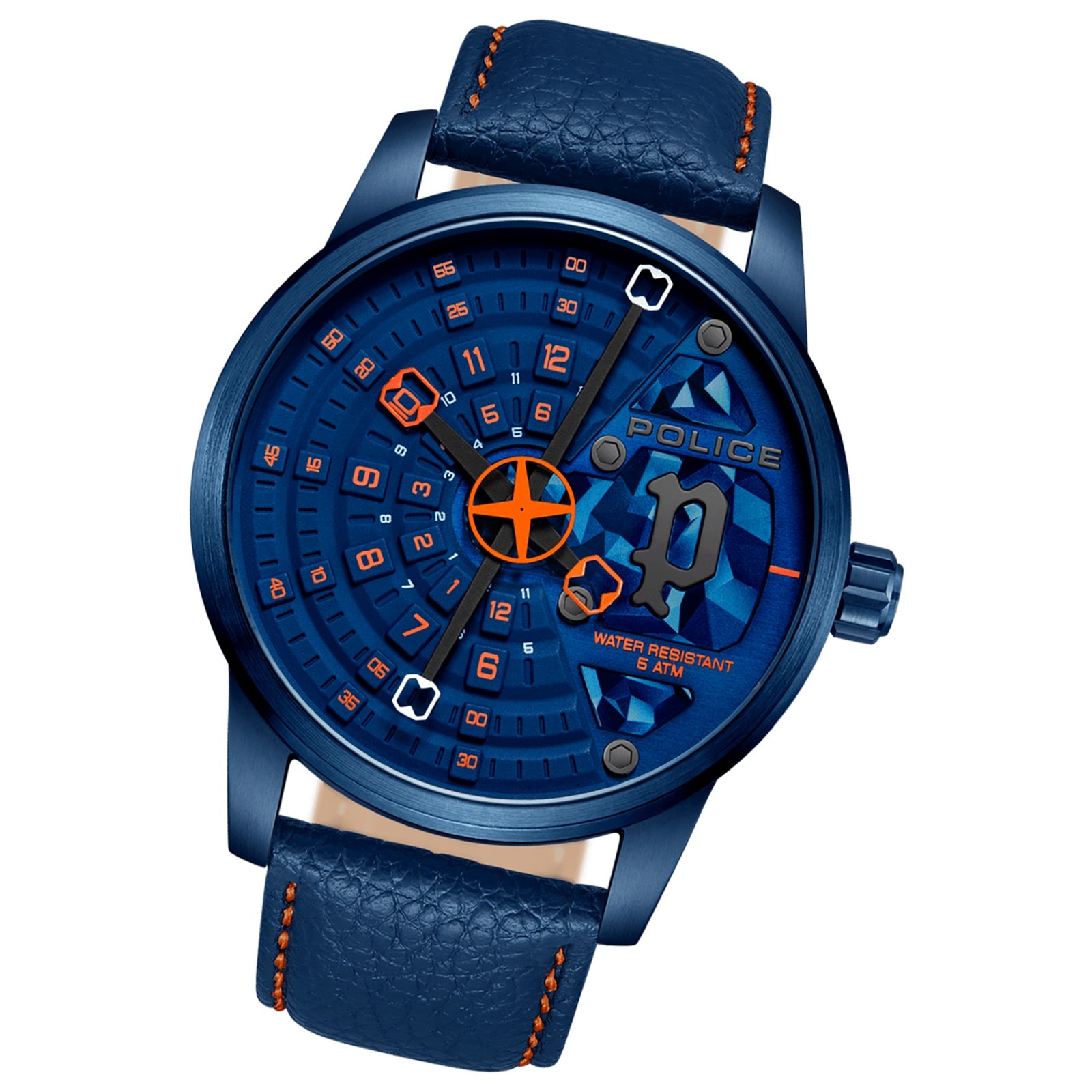 Police Herrenuhr Leder blau orange Police Avondale Armbanduhr UPOA0022102