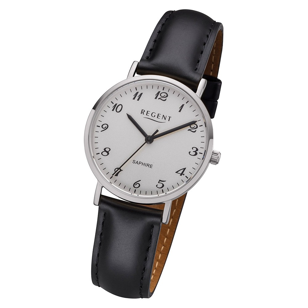 URF1217 schwarz Quarz-Uhr Analog Damen Armbanduhr F-1217 Regent Leder