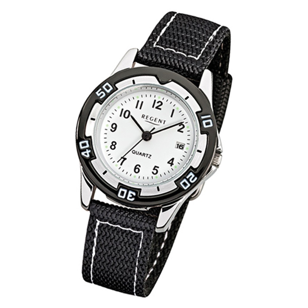 Regent Kinder-Armbanduhr F-318 Quarz-Uhr Textil-Stoff-Armband URF318 schwarz