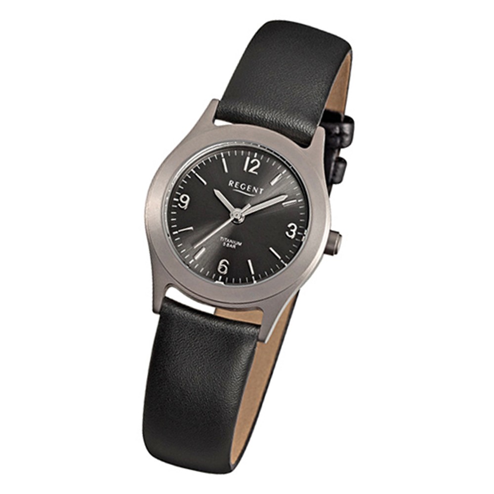 Regent Titan Damen-Armbanduhr Quarzwerk Titan-Uhr URF872 Leder schwarz