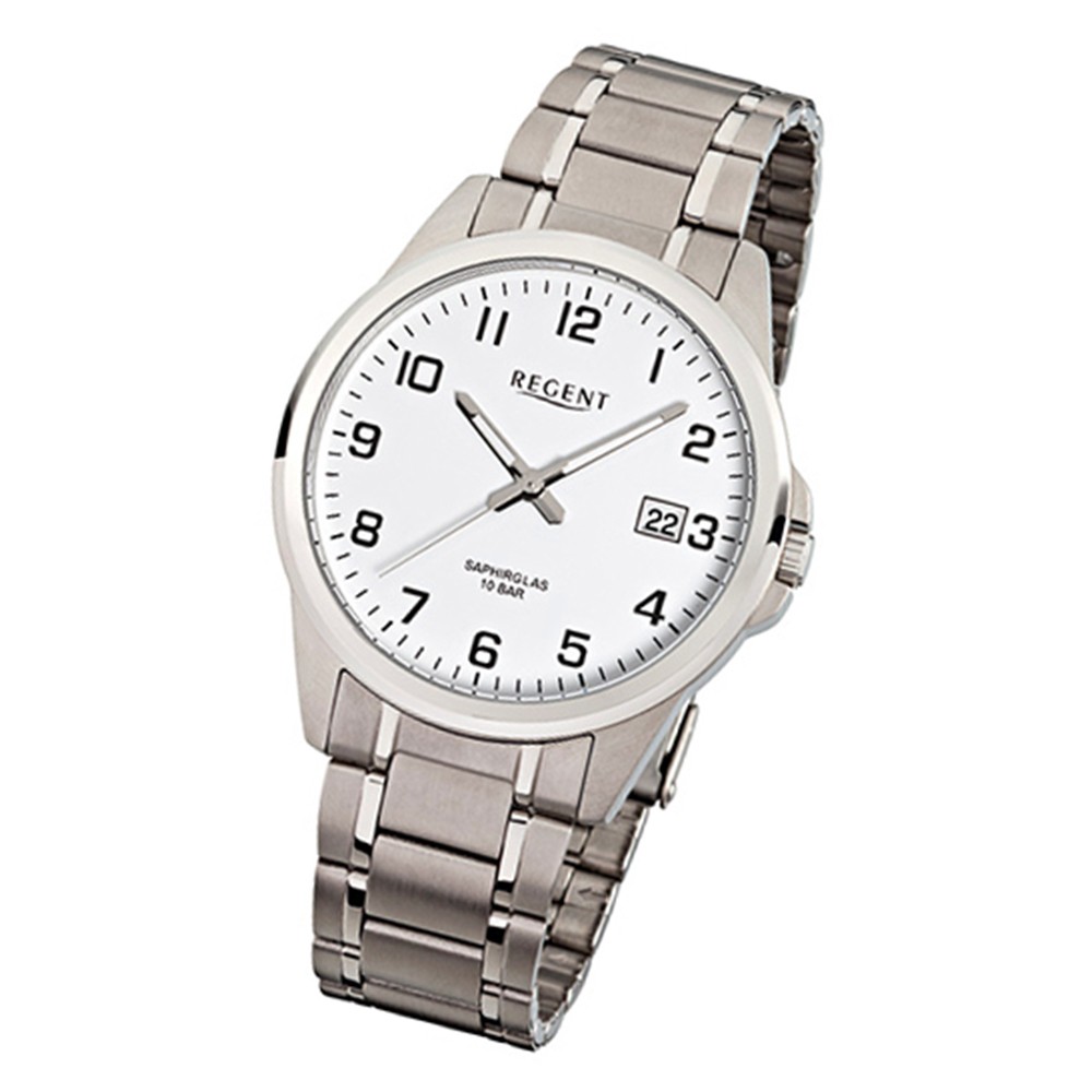 Regent Herren-Armbanduhr F-925 Quarz-Uhr URF925 Titan-Armband silber