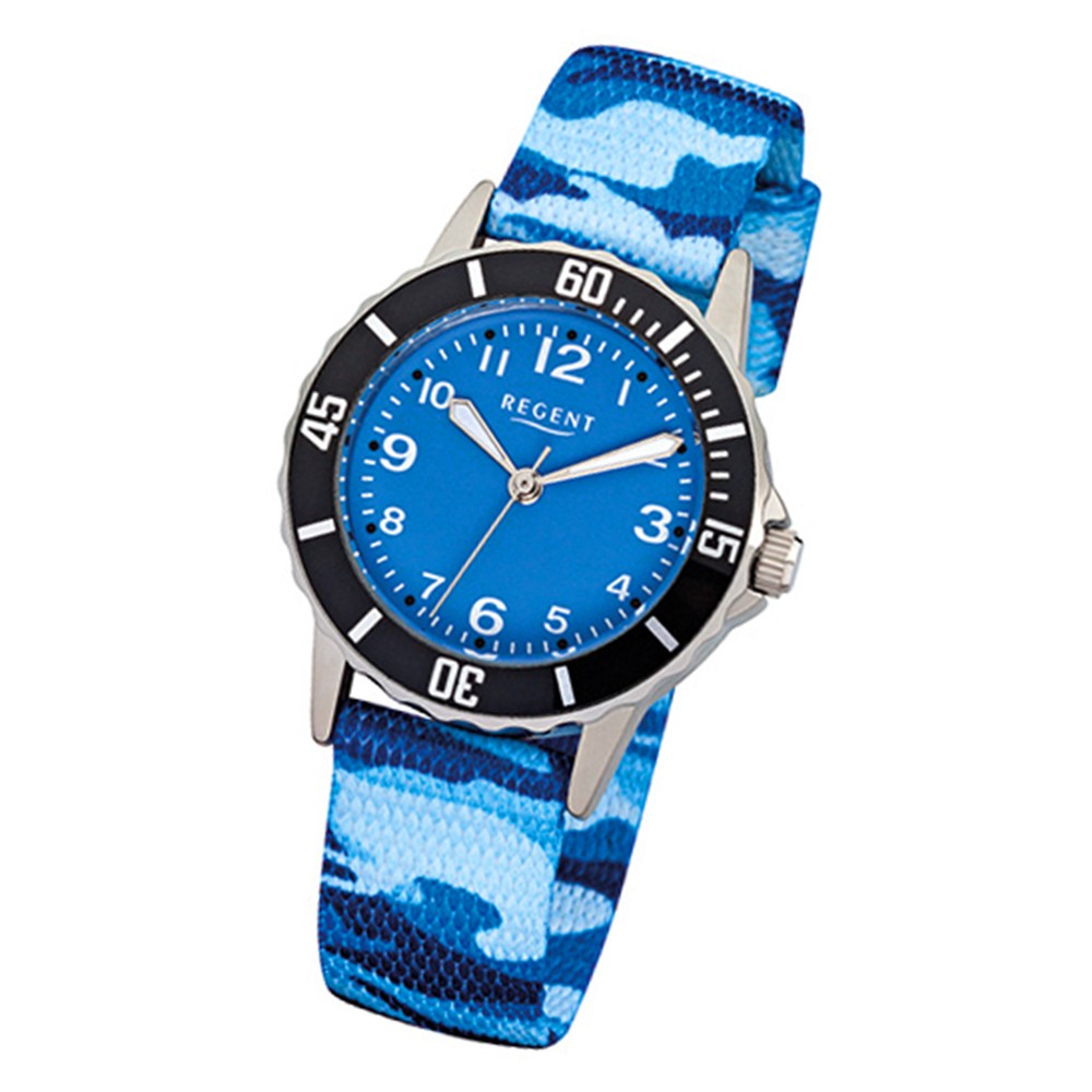 Quarz-Uhr URF940 F-940 blau Textil, Kinder-Armbanduhr Regent Stoff-Armband