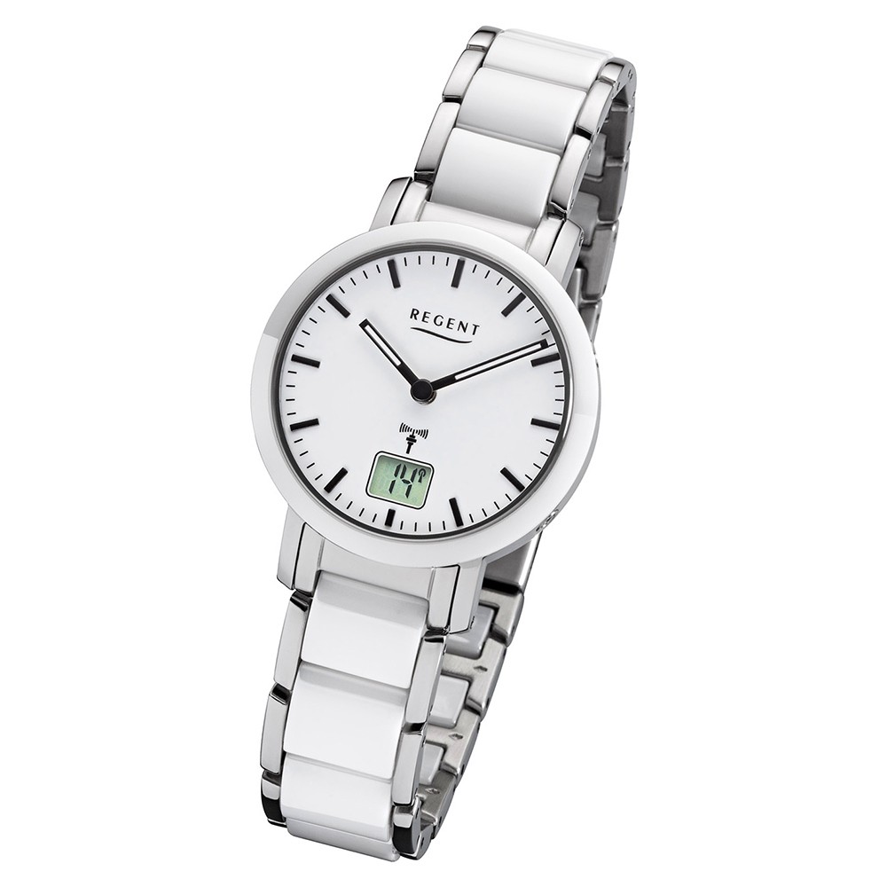 Regent Armbanduhr Analog Metall Digital FR-264 Funk-Uhr URFR264 weiß silber
