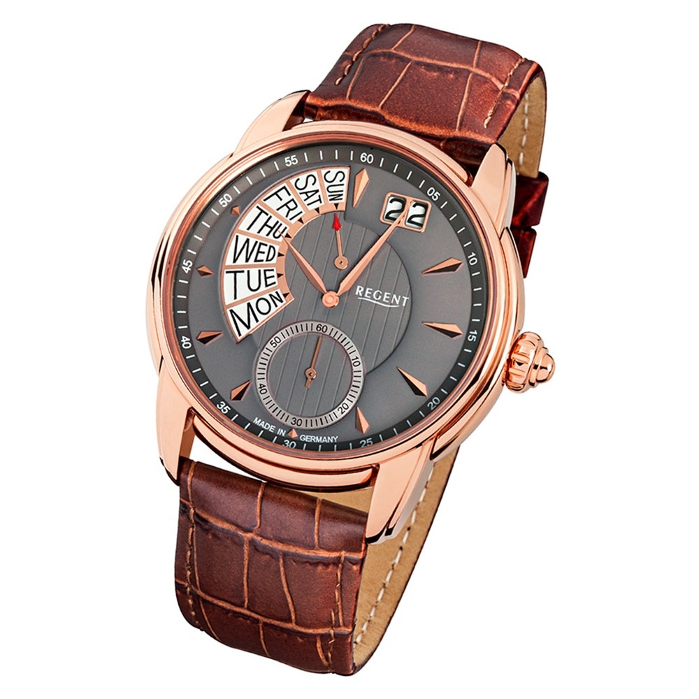 Herren GM-1437 Analog Armbanduhr Regent Quarz-Uhr Leder URGM1437 braun