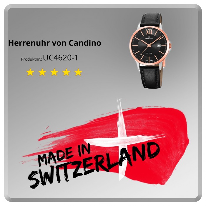 Timeless UC4620/1 Candino Classic C4620/1 schwarz Quarz Herren-Armbanduhr Leder