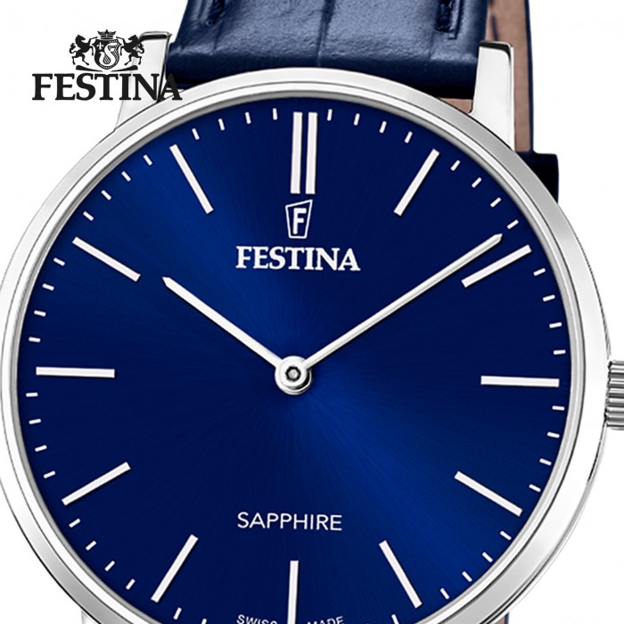 Festina Herrenuhr Leder UF20012/3 blau Made Swiss Armbanduhr