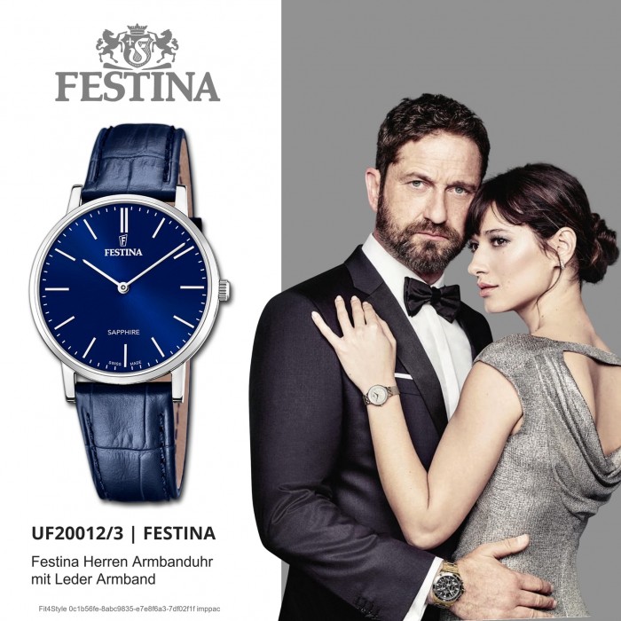 Festina Made Leder Herrenuhr Armbanduhr blau Swiss UF20012/3