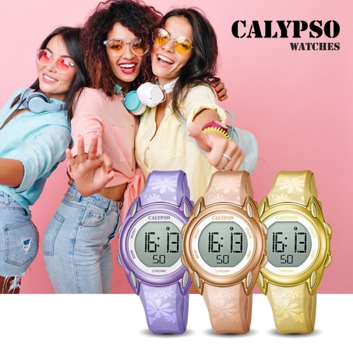 gold Armbanduhr Crush Kinder UK5735/2 K5735/2 Digital PU Calypso Quarz-Uhr