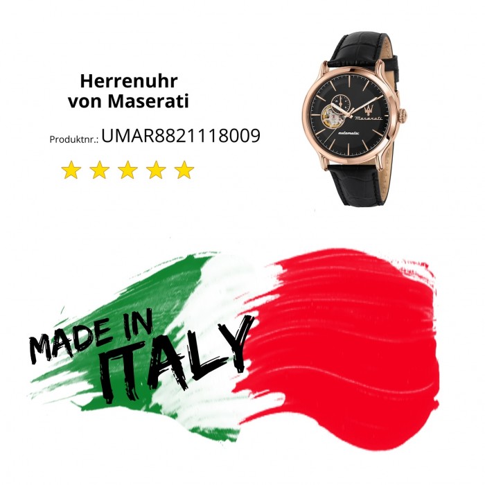 Maserati Herren Armbanduhr Analog Leder EPOCA schwarz UMAR8821118009