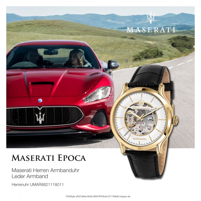 Epoca Maserati Leder UMAR8821118011 Automatik Armband schwarz Herren