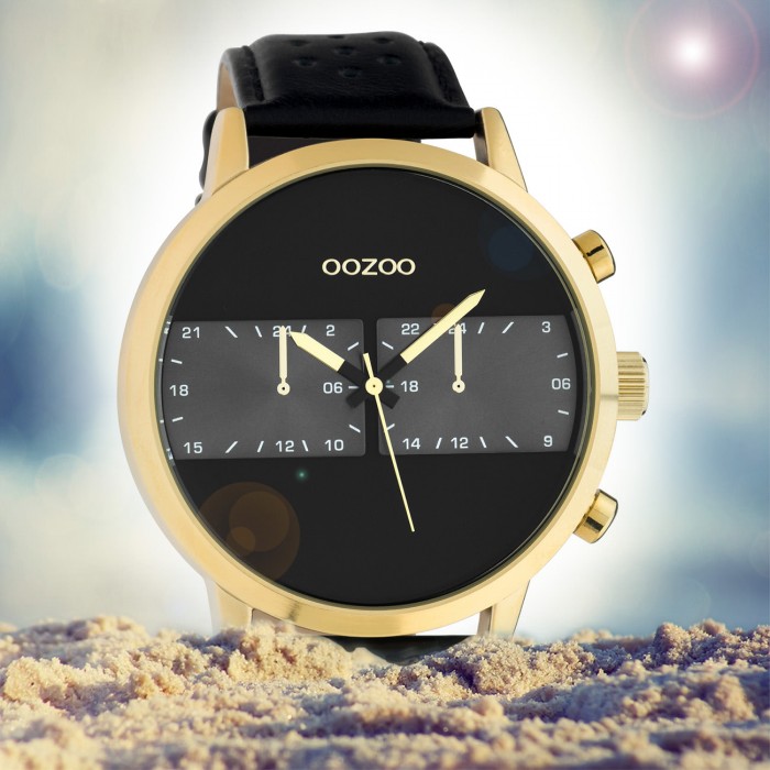 Timepieces Leder Oozoo schwarz Herren UOC10516 C10516 Armbanduhr Analog