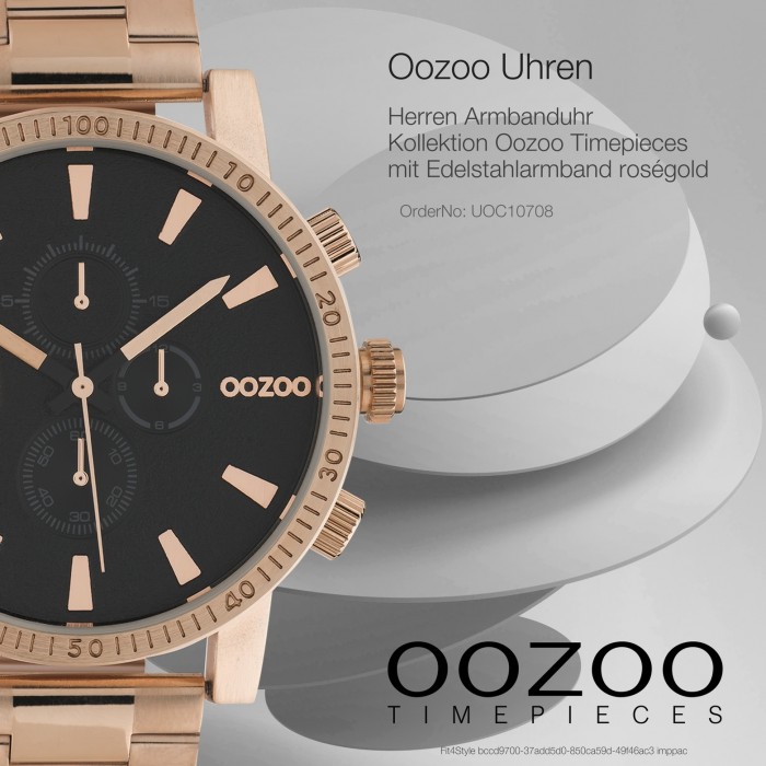 Oozoo Herren Armbanduhr C10708 Timepieces Analog Edelstahl UOC10708 roségold
