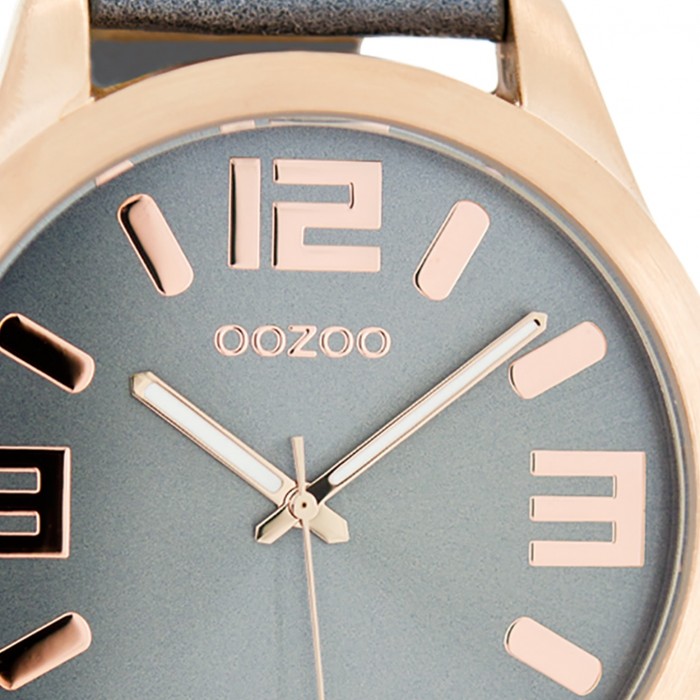 OOZOO Damenuhr blaugrau/rosegold UOC1154 46mm, Leder-Armband Uhr mit