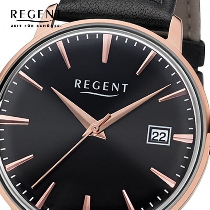 Regent Herren, Damen-Armbanduhr Leder schwarz 32-1102489 UR1102489 Quarz-Uhr