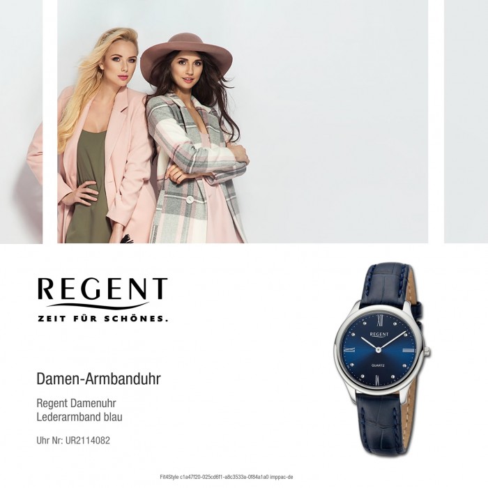 Regent Damen Armbanduhr Analog Lederarmband UR2114082 blau