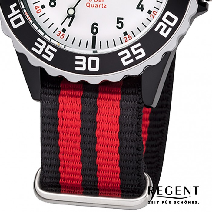 Regent Kinder F-1205 Textil Analog schwarz URBA384 Armbanduhr Quarz-Uhr rot