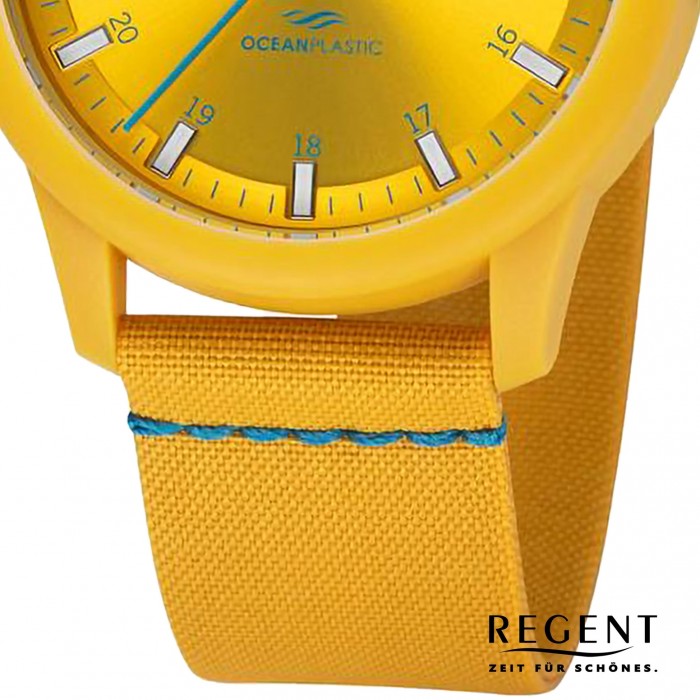 Regent Herren URBA735 Armbanduhr gelb Analog Nylonarmband hellblau