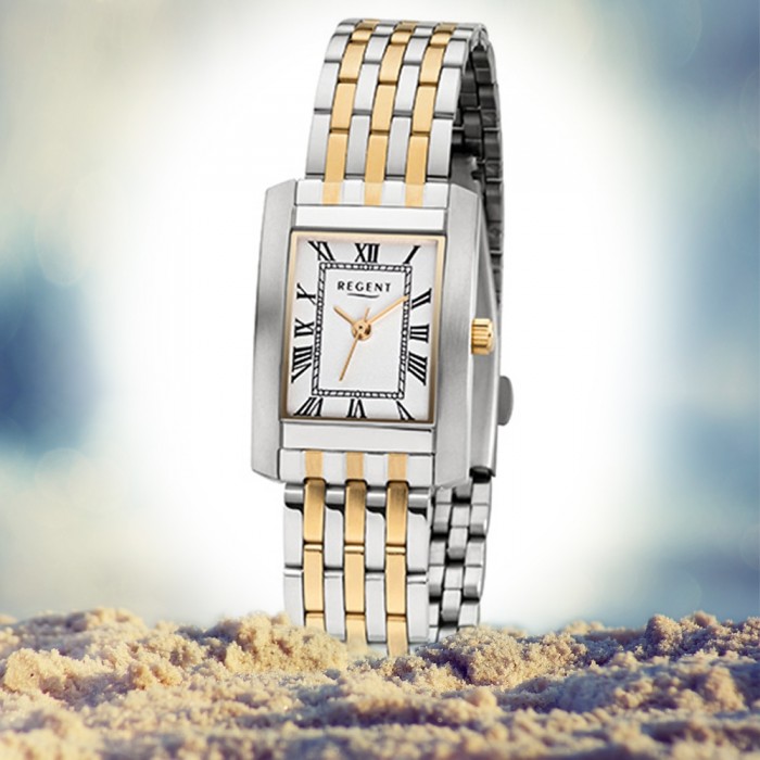 Edelstahl-Armband gold silber Regent 32-F-1052 Quarz-Uhr URF105 Damen-Armbanduhr URF1052