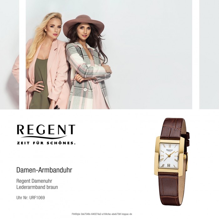 Regent Damen-Armbanduhr 32-F-1069 Quarz-Uhr URF1069 braun Leder-Armband