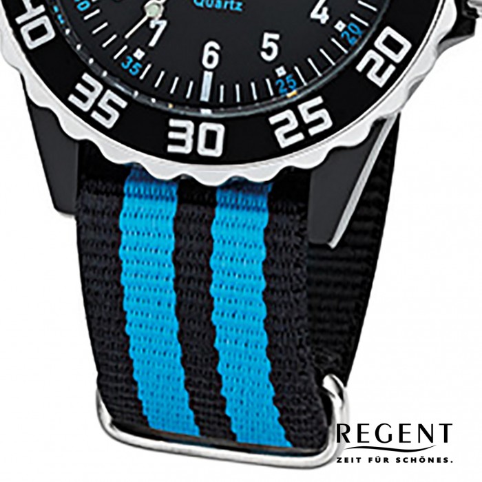 schwarz Stoff-Armband Kinder, Quarz-Uhr Jugend-Armbanduhr blau URF1126 Regent 32-F-1126 Textil,