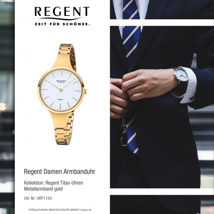 URF1154 gold Regent Quarz-Uhr Armbanduhr F-1154 Damen Analog Titan