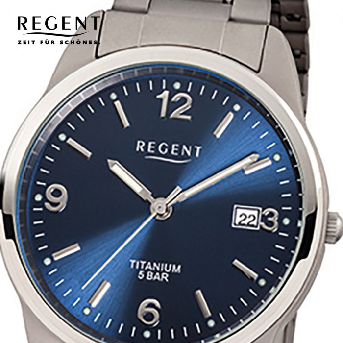 Herren silber Regent grau Mineralglas Quarz Titan URF433 Armbanduhr Titan